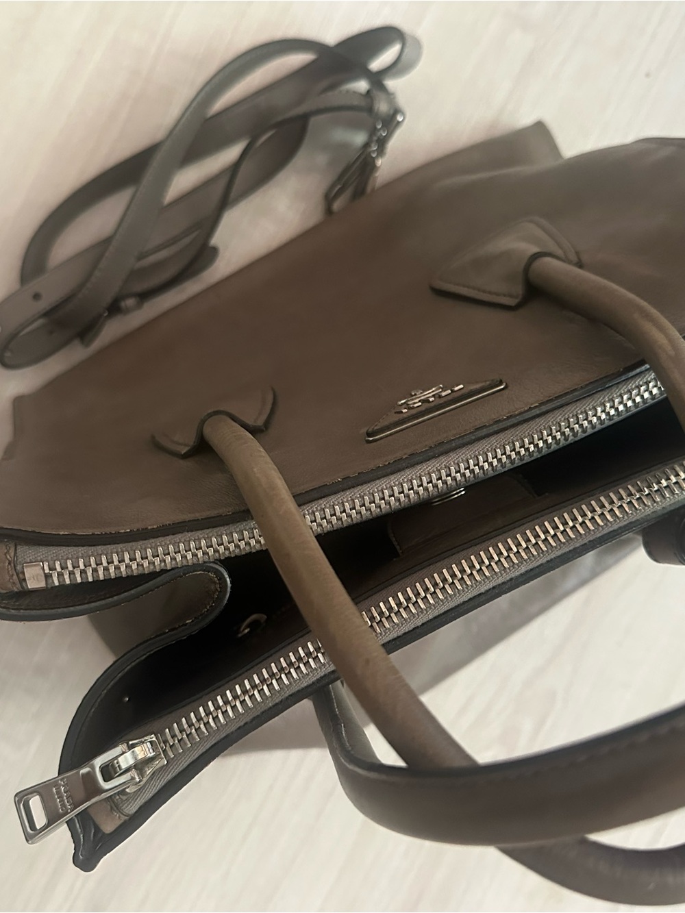 Prada GLACE’CALF Leather Tote with Double Handles - Gray - Picture 8 of 13